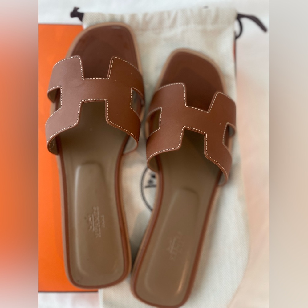 Hermes Brown Leather Sandals with Iconic H Design